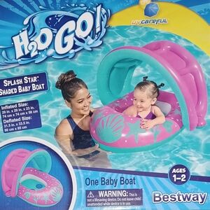 H2O Go! Pink and Blue Shaded Baby Boat Ages 1+ Keeps Baby Safe In Water